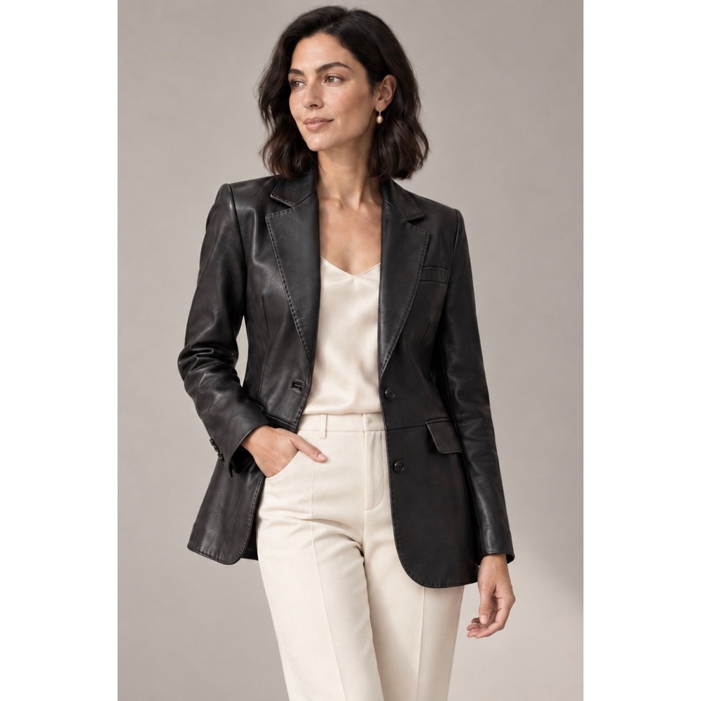 Rag & Bone Ash Black Lamb Leather Single Breasted Blazer Size 2